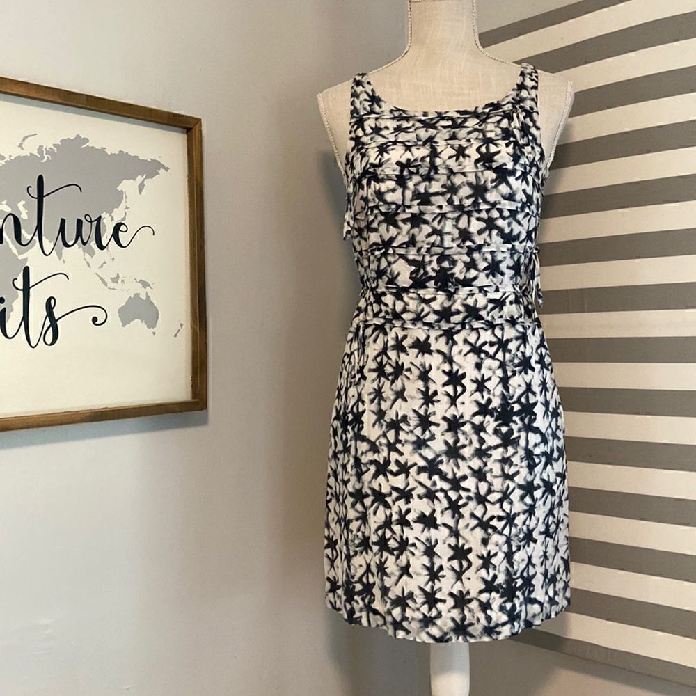 J. Crew Blue & White Batik Knotted Starfish Nautical Silk Blend Mini Dress Sz 0